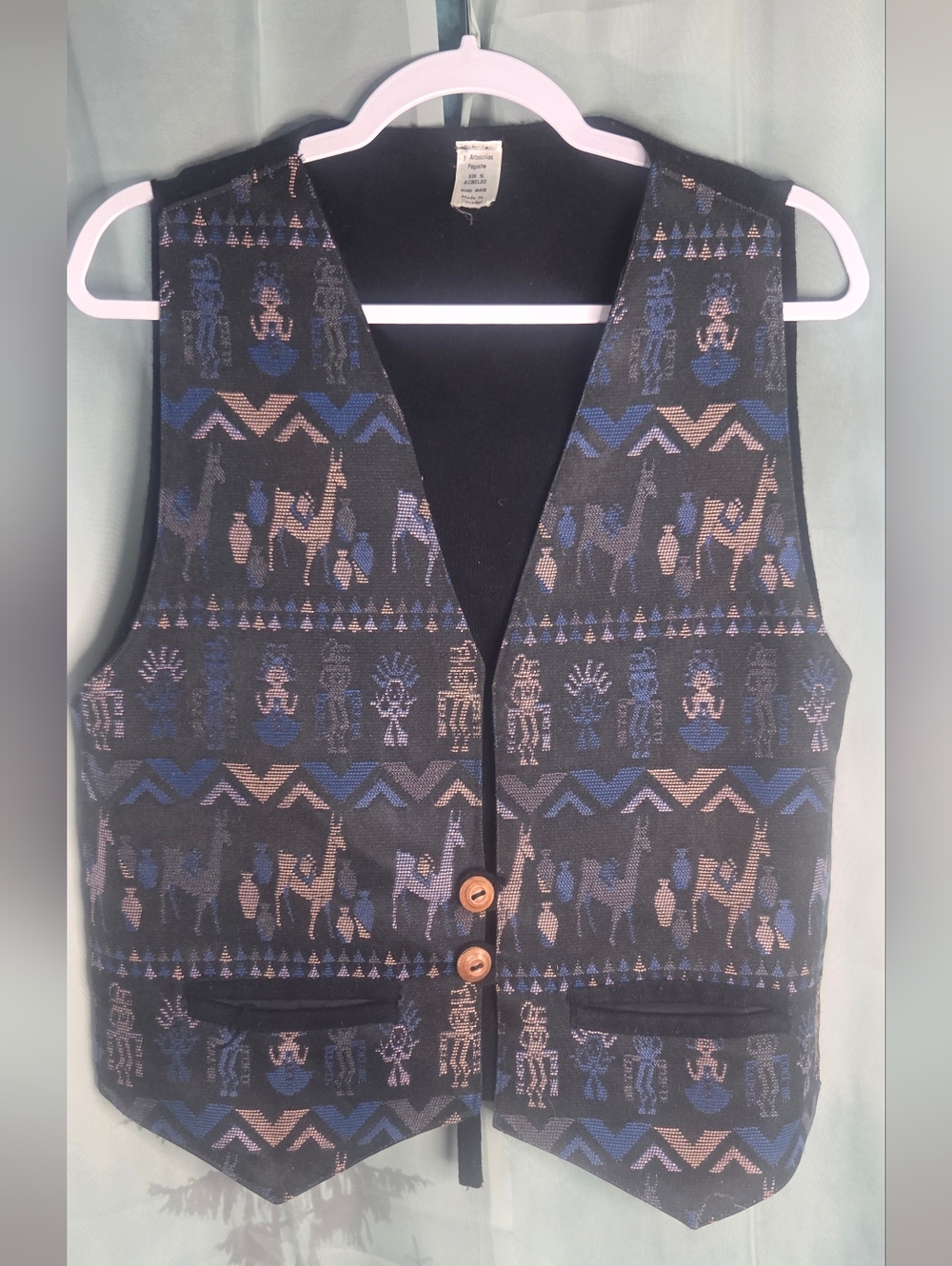 Hand-made 100% Acrylic Navy and Tan Graphic Vest